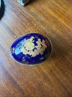 Limoges Cobalt and Gold Oval Porcelain Trinket Box